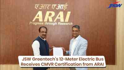 JSW Greentech’s 12-Meter Electric Bus Receives CMVR Certification from ARAI